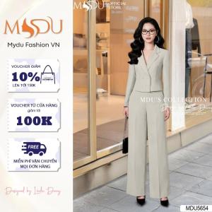 Set Vest MDU5654 Chất Mango Ý Cao Cấp Gồm Áo Vest 2 Lớp Cùng Quần Tây Dáng Suông Có Túi Từ MDU