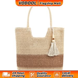 【Fast delivery】 Women Tote Bag with Tassels Summer Straw Woven Shoulder Bag for Holiday and Casual Outings