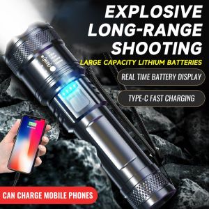 P50 senter super terang 10000 Lumens tahan air zoom Rechargeable senter cas Swat Police Terbaik
