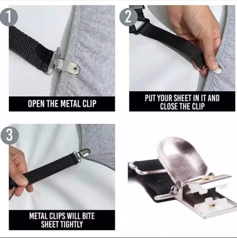 Adjustable Bed Sheet Fasteners Suspenders,Fitted Sheet Clips Sheet Garters Sheet  Grippers with Elastic Holder Straps（4 packs/set） 