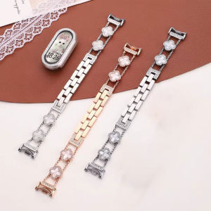 Dây đeo kim loại cỏ bốn lá kim cương cho Xiaomi Smart Band 10 9 8 Vòng đeo tay nữ