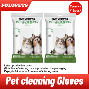 FOLOPETS Pet Cleaning Gloves 8pcs Wash-free Gloves Disposable Wet Wipes