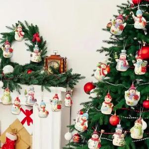 18 Pack Wooden Snowman Christmas Tree Ornaments Wood Hanging Snowman Pendants Xmas Home Decor