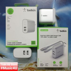 Củ sạc nhanh 2 cổng USB Belkin 10W 24W chuẩn MFI cho Iphone 6 7 8 Plus X 11 12 Pro Max Tuấn Hà Store