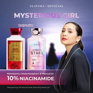 SLAVINA Bundle 2PCS Body Lotion Red Opium + Shooting Stars (Mysterious Girl) by Nagita Slavina – Handbody Wangi Parfum Elegan Body Lotion Whitening 10% Niacinamide With Glutathione Serum Burst Moisturizing Tone Up Pemutih Badan Body Care Whitening Lotion