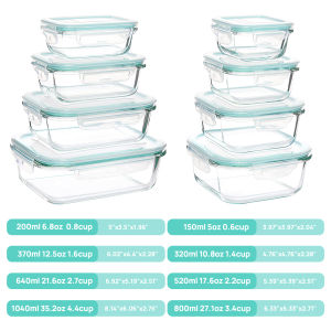 8Pcs/set Heat Resistant Borosilicate Glass Microwave Airtight Storage Container Lunch Box 玻璃饭盒