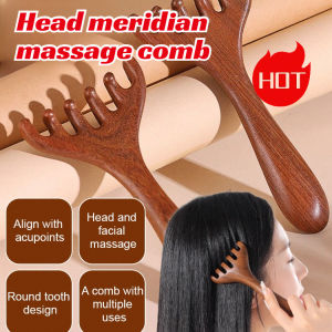 Acupressure Comb Golden Sandalwood Six Prong Design Scalp Massage Hair Care Health Tool Wellness Accessory