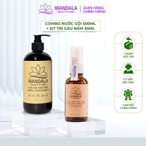 Combo Nước Gội Thảo Dược Mandala 500ml Tinh Dầu Thảo Mộc Dạng Xịt Dành Cho Da Đầu Gàu Nấm 30ml