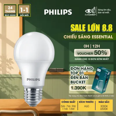 Bóng đèn Philips LED tiết kiệm điện Essential E27 5W 7W 9W 11W 13W (vàng trắng) (01 bóng)