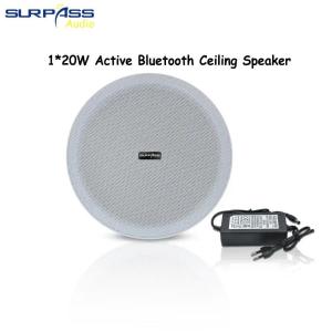 Home Sound System 8 Inch Bluetooth Framless Active 20W Ceiling Speaker Built-in Class D Amplifier ABS Material for Apartments