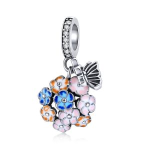 BAMOER Warm Little Colorful Hydrangea Charm fit Original Bracelets & Bangle Beads 925 Sterling Silver Fine Jewelry make SCC1703