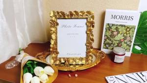 3.5x5 Picture Frame Gold Ornate Leaf Texture Handmade Resin with Glass Front Antique Photo Frame for Tabletop Display Perfect for Home Decor Office Hotel and Wedding Display (3.5x5 Gold)