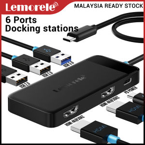 Lemorele TC122 6-in-1 USB-C Docking Station Hub Dual HDMI 4K@30Hz Plug & Play