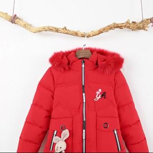 3-12 Years Old Thick Keep Warm Winter Girls Jacket Fur Collar Heart Pattern Padded Detachable hat Hooded Heavy Coat For Children