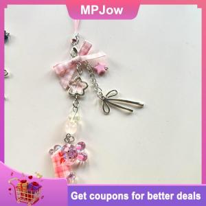 【MPJow】 Cute Sweet Cat Bunny Bow Beaded Phone Lanyard Strap Keychain Pendant Anti Lost Phone Chain Bag Ornaments Girly Phone Charm Gifts