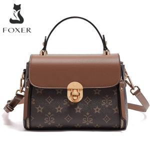 FOXER Women PVC Leather Fashion Monogram Shoulder Bag Retro Female Handbag Casual Ladies Crossbody Bag