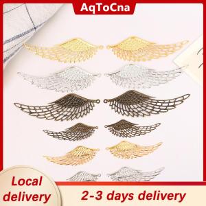 [COD] AqToCna Ship within 24 hours 10Pcs Gold Color Silver Bronze Filigree Wraps Angel Wings Pendant Metal Crafts For DIY Headwear Jewelry Making Accessories