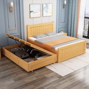 Solid Wood Bed 1.5M White Drawer Bed Bunk Bed with Storage Drawers Double Bunk Bed with Pull-Out Bed Twin Bunk Bed with Pull-Out Bed