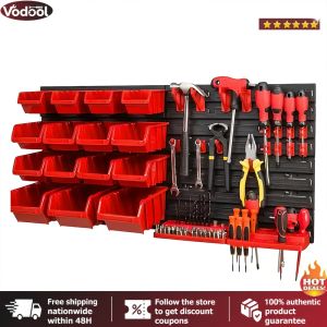 [VTO] 39pcs Wall Mounted Storage Bins Parts Rack with Wall Panels Tool Holders Hooks Tool Hanging Board Set for Screw Nails