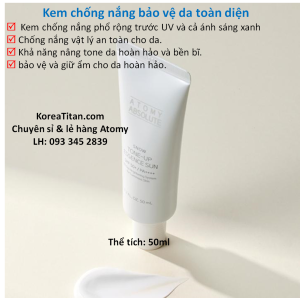 Kem chống nắng màu trắng giúp nâng tông da chặn cả tia UV và ánh sáng xanh từ điện thoại máy tính tivi - Atomy Absolute Snow Tone Up Essence Sun 50ml - 애터미 앱솔루트 스노우 톤업 에센스 선