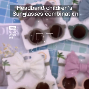 2 Pcs/Set Cute Cartoon Baby Headband Sunglasses Set for Travel Kids Children Eyeglasses Elastic Bowknot Hair Band