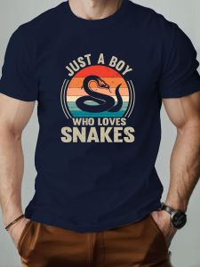 Mens T-Shirt 100% Cotton Cartoon Animal Snake Print Summer Oversized Round Neck Breathable Casual Short Sleeve Fashion T Shirt