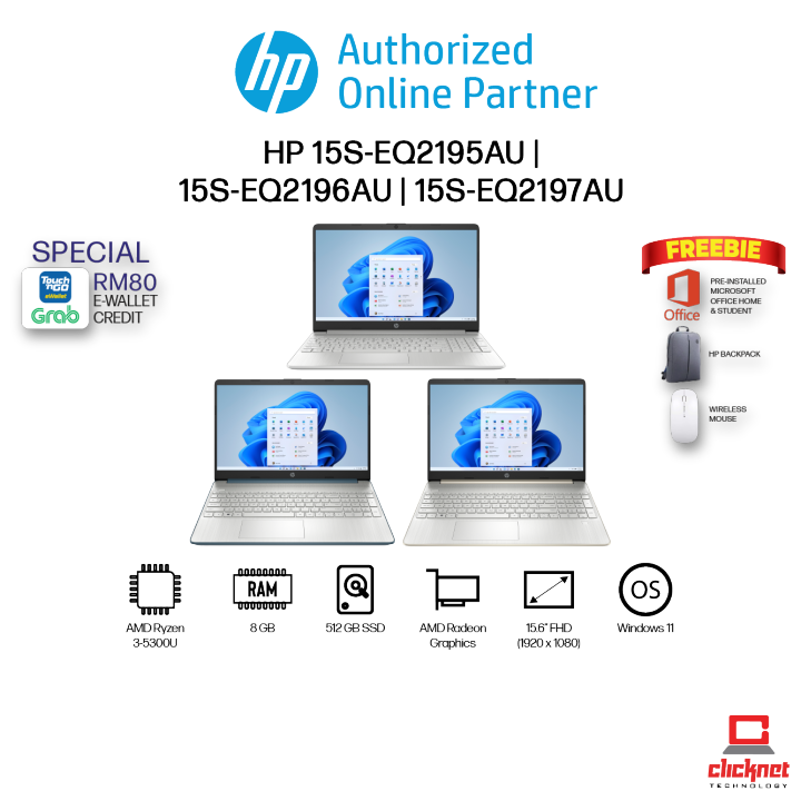 HP 15S-EQ2195AU/ 15S-EQ2196AU / 15S-EQ2197AU (R3-5300U, 8GB, 512GB SSD ...
