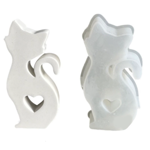 Silicone Mold for Crafting Hollowed Heart Cats Shape Sculpture Casting Resins Mold for Soap Aromas Beads Crafting