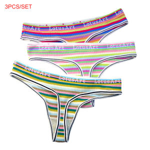 Sentexin 3/5PCS Womens Cotton Panties Female Low-Rise T-Back Underwear Striped Bikini Intimates M-XXL