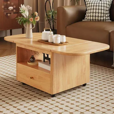 Foldable and movable solid wood coffee table/dining table mobile dual-use foldable and simple small-sized living room multifunctional tea table