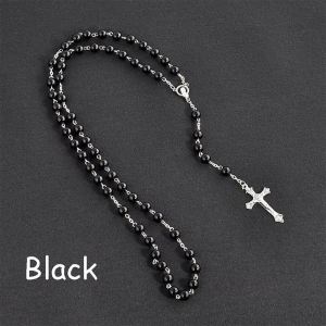 Catholic Purple Glass Beads Rosary Necklace For Women INRI Cross Crucifix Pendant Rose Chain Fashion Religion Jewelry