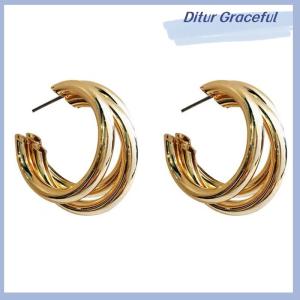 Ditur 1Pair Minimal Design Metal Exaggerated Geometric Ear Stud Earrings For Women Girls Fashion Temperament Jewelry Party Simple Accessories