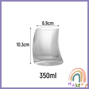 Makery【Ready in Stock】 350ml 500ml Creative Vertical Lines Crescent Shaped Glass Juice Beverages Cocktail Glass Water Glass