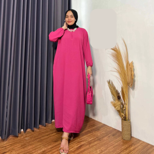 Longdres Muslimah Lengan Panjang Karet Resleting Gaya Korea