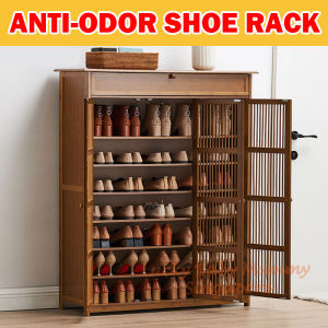 Anti-Odor Bamboo Minimalist Shoe Cabinet Large Capacity Bamboo Shoe Cabinet Hollow Door Shoe Cabinet Local Stock