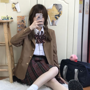 ali9 Japanese Basic Style JK Uniform Suit Three Button Brown Suit Female Student Brown Class and School Uniforms Jacket