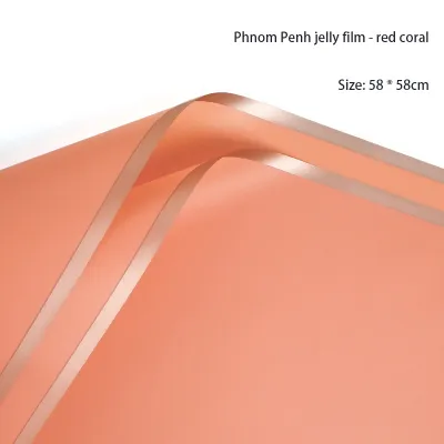 20pcs Flower Wrapping Paper 58x58 cm Gold Border Jelly Color Packaging Paper Matte Frosted Florist Handmade Paper
