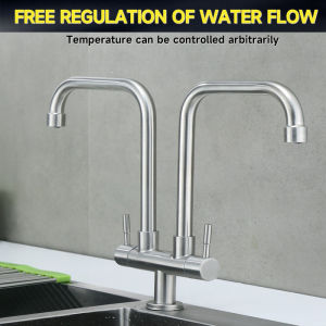 Kitchen Faucet SUS304 Stainless Steel Double Dual Kitchen Faucet Flexible Single Cold Water Tap Heavy Duty