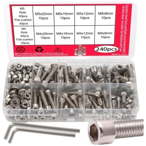 LIWU 240pcs Chống ăn mòn Bộ bu lông bằng thép không gỉ Thép không gỉ Đầu cắm Bộ đai ốc và bu lông Các dự án tự làm Bộ vít lục giác Bộ dụng cụ buộc chặt