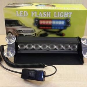 Lampu Strobo Dashboard Mobil Tempel Kaca Depan 8 Led Nyala Led MERAH BIRU Super Terang Colok Lighter