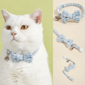 OUREAL Adjustable Cat Collars Plaid Pattern Removable Bowtie Puppy Collar Cute with Bell Kitten Collar for Kittens and Puppy