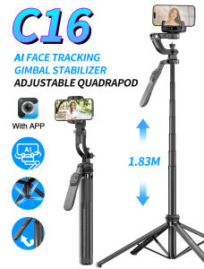 Gimbal Stabilizer Untuk Telefon 360° Putaran Q18 Q19 C22 C16R AI Tracking Selfie Stick Remote Lampu Isi Tripod Bergerak Sendiri - Alloy