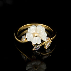 Fashionable and Luxurious Shell Flower Open Ring Unique Design Simple and Versatile New Popular Index Finger Ring