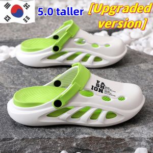 Breathable rubber slippers Korean new fashion ins style PVC 5.0cm  thick sole waterproor anti-slip anti-odor sliders soft sole refreshing and comfortable elastic and wear-resistant couple sandals in beach uotdoor two ways to wear slippers and sandal