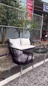 Sofa Sân Vườn HEALHOMES Mây Nhựa Đen Kèm Bàn Trà Oval 1 Ghế Đôi 2 Ghế Đơn Cho Ban Công Ngoài Trời