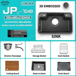 [SG Seller]SUS304 stainless steel sink multi-function dish sink 3D embossed Japanese sink