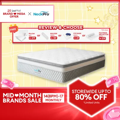 NeckPro Ariem Plus Pocket Spring Mattress | 16Inches (40cm) | 5-Zone 2.0mm + 2.2mm Extreme Coil | Natural Latex + HD PU Foam Plush-Top Cushion | Extreme Cool 6X Fabric + Sanitized Tech | 5 Years Guarantee + 5 Years Warranty | Sumo Series