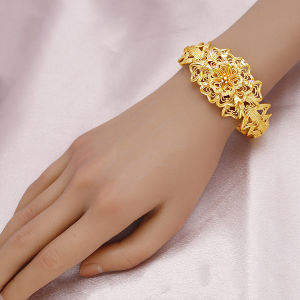 Ba Chiều Nhiều Lớp Một Mạ 24K Vòng Tay Hoa Mở Vàng Dubai Trang Sức Cưới Cô Dâu Âu Mỹ
