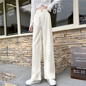 Korea kapas perempuan celana corduroy pinggang tinggi lebar kaki celana baru longgar tipis celana panjang santai
