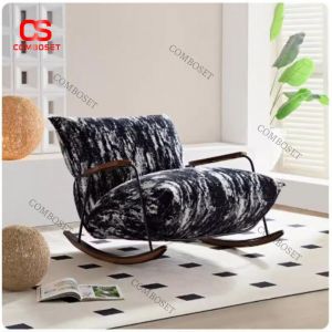 Ghế Lười Bập Bênh Phòng Khách Dáng Rocking Phối Vải Họa Tiết